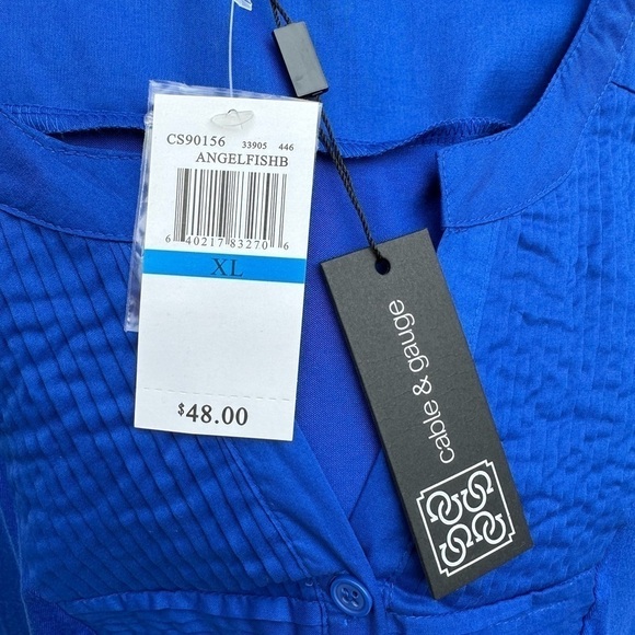 Cable & gauge Angelfish Blue Sleeveless Pleat Front Blouse - Picture 11 of 13